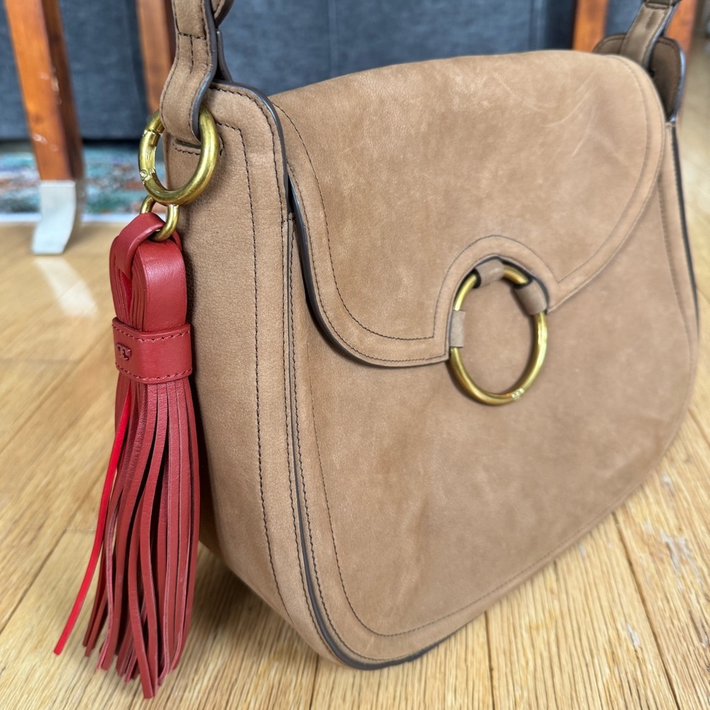 Tory Burch Nubuck Shoulder Tassel Bag